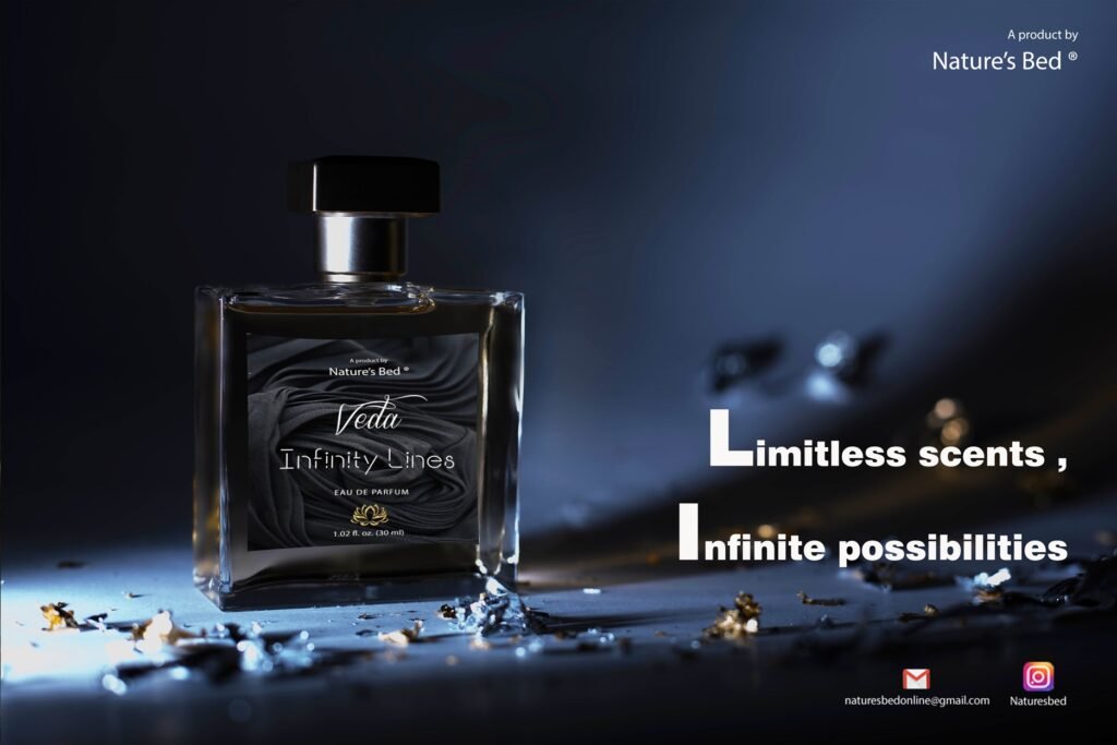 perfume bottle on blue water background